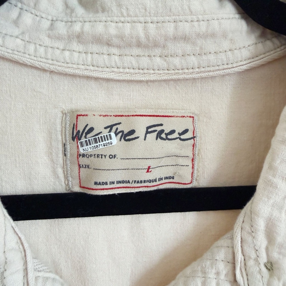 Free People We The Free $128 Top Size Large Made For The Sun Cotton Linen Shirt - Picture 5 of 6